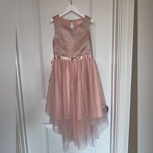 Girls fancy party formal dress light pink size medium crystal detail ribbon sash